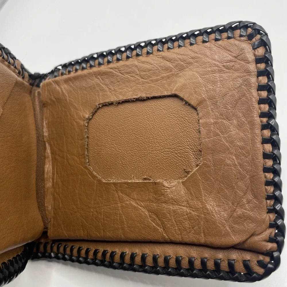 Hand Tooled Leather Wallet Vintage  Ornate Bifold Fisherman Fish